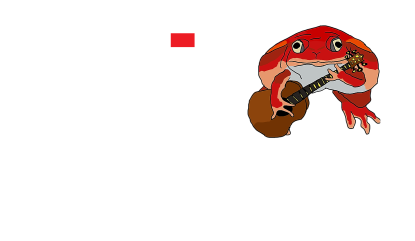 gigit monster text with a red frog playing guitar logo